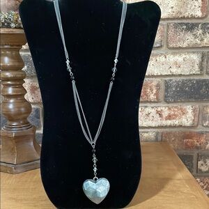 Y2K Triple strand AB beaded necklace with 3D Heart Pendant